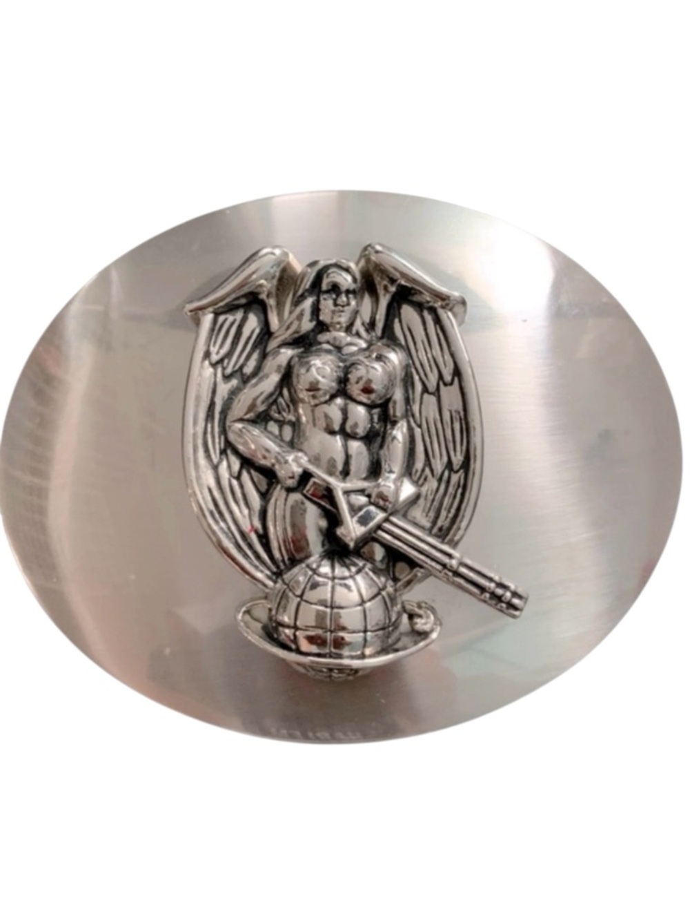 Hunger Games Silver Oval Belt Buckle 3D Fantasy Festival Edgy Maximalism